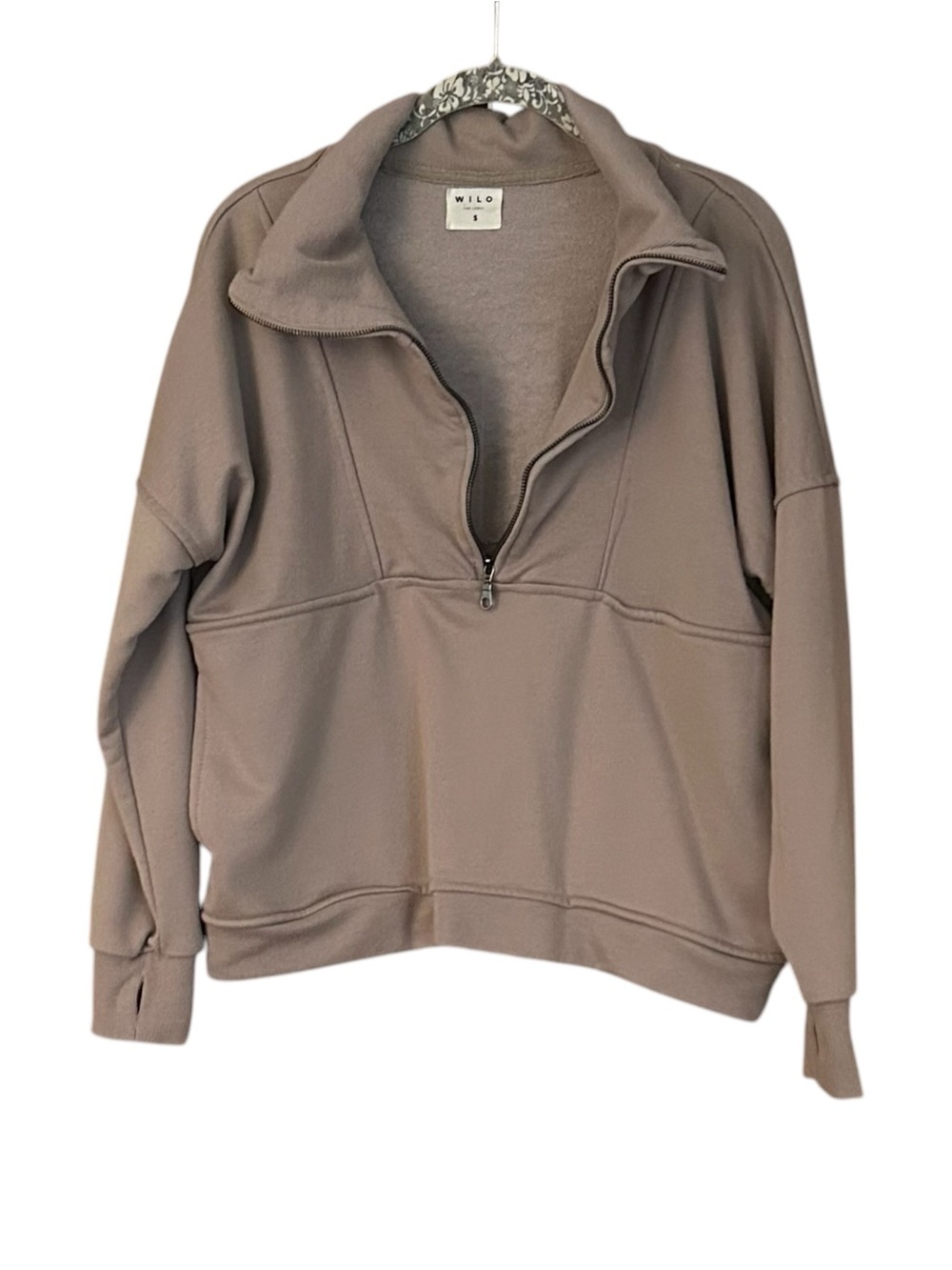 WILO the Label Half Zip Pullover Sweatshirt Mushroom Taupe Scuba Oversized Size